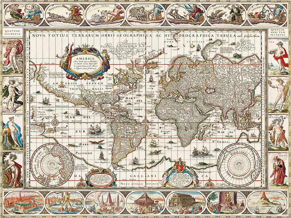 Nova totius terrarum orbis geographica ac hydrographica tabula - 1635â€“1649 art print by Jan Aertse van den Ende for $57.95 CAD