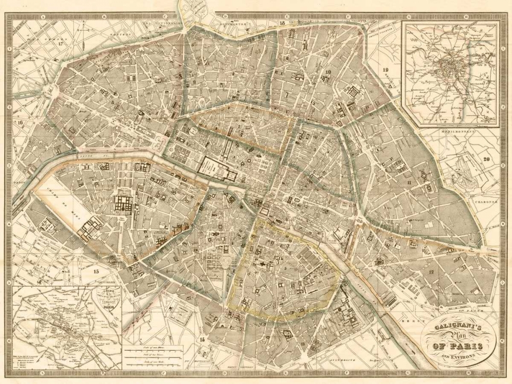 Plan of Paris and Environs, 1865 art print by Antonio Galignani for $57.95 CAD