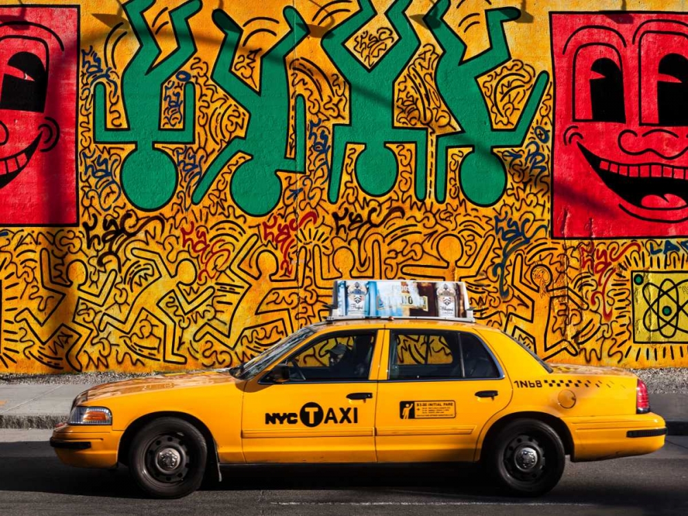 Taxi and mural painting, NYC art print by Michel Setboun for $57.95 CAD