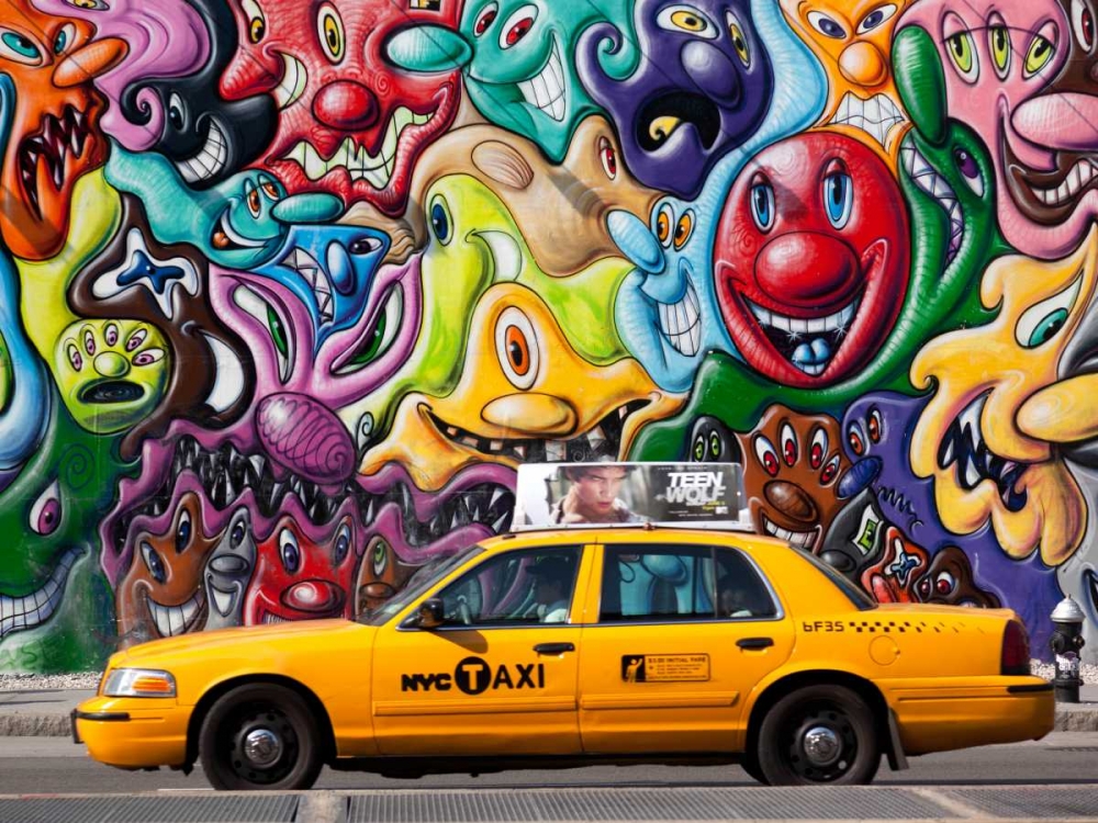 Taxi and mural painting in Soho, NYC art print by Michel Setboun for $57.95 CAD