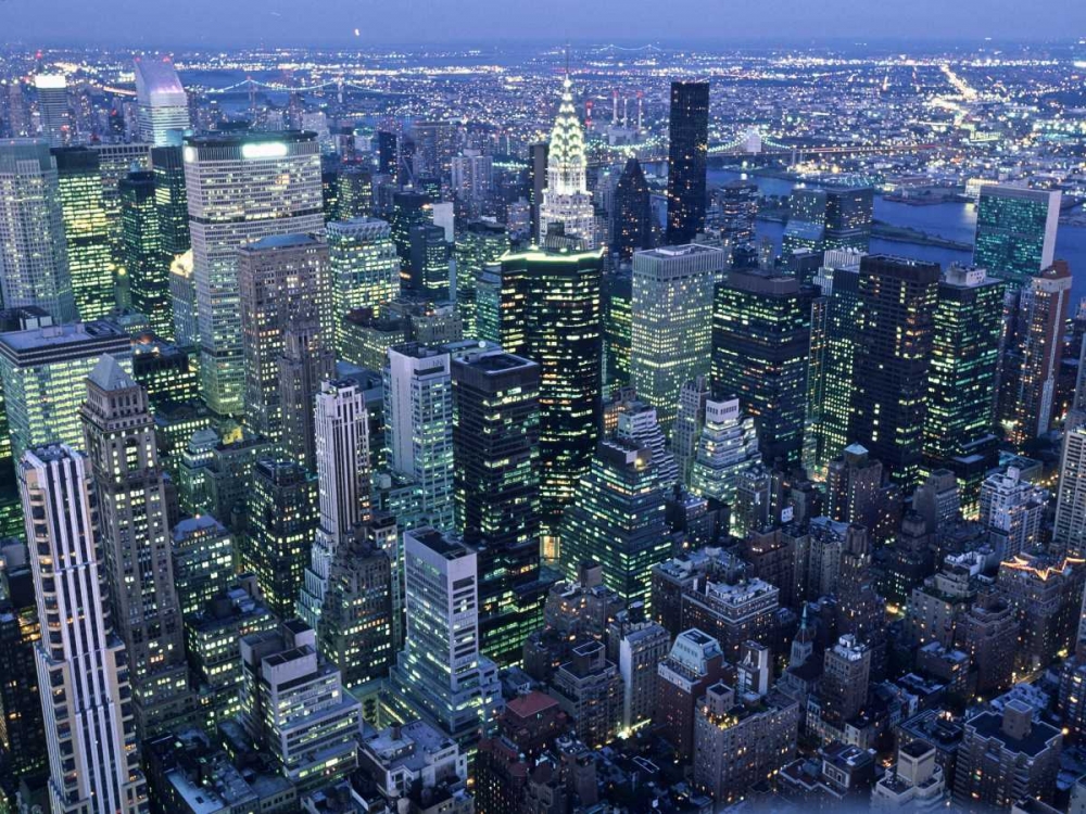 Manhattan skyline at dusk, NYC art print by Michel Setboun for $57.95 CAD