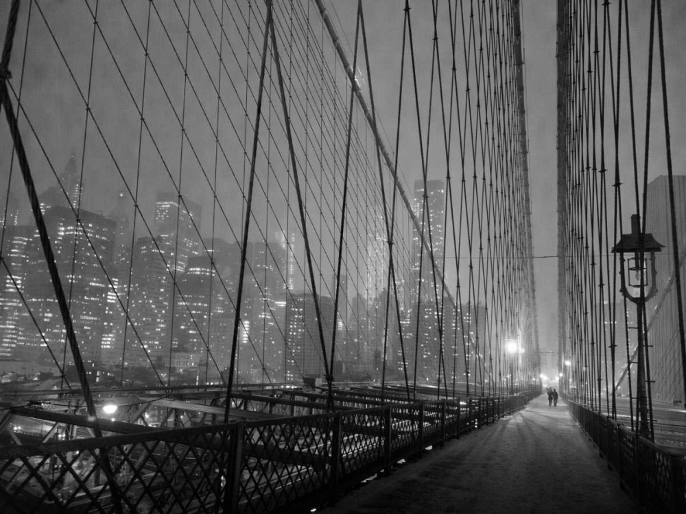On Brooklyn Bridge by night, NYC art print by Michel Setboun for $57.95 CAD
