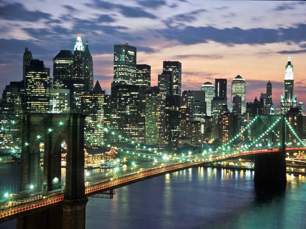 Brookyn bridge and Downtown skyline, NYC art print by Michel Setboun for $57.95 CAD