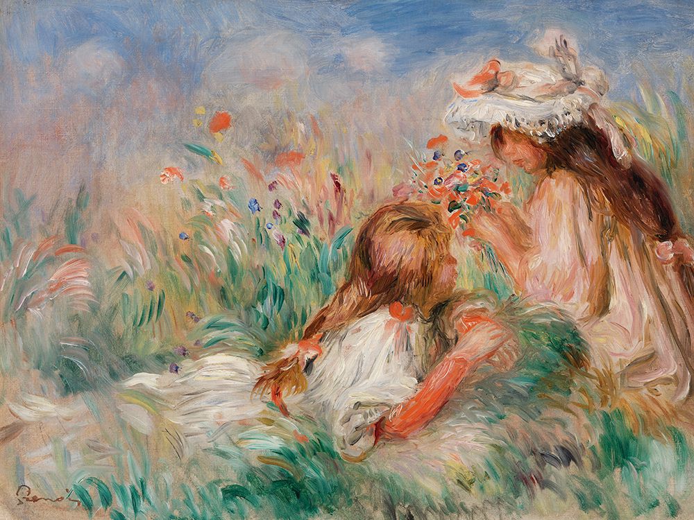 Girls in the Grass Arranging a Bouquet art print by Pierre-Auguste Renoir for $57.95 CAD