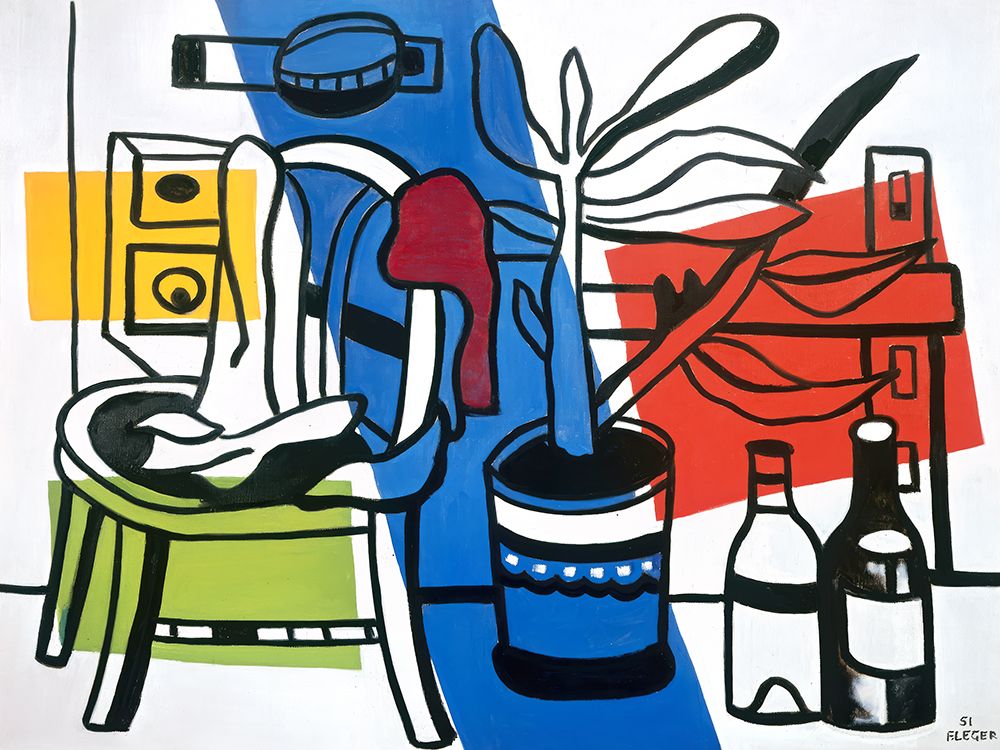 Une chaise, un pot de fleurs, deux bouteilles art print by Fernand Leger for $57.95 CAD