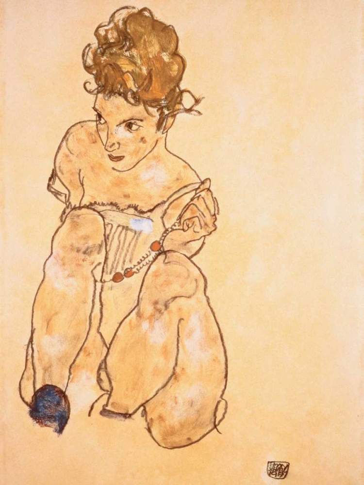 Seated Girl in Slip art print by Egon Schiele for $57.95 CAD