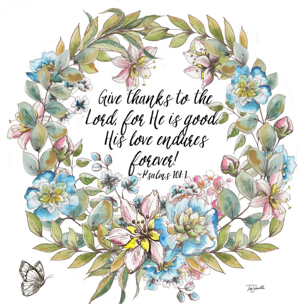 Boho Floral Wreath Psalms I art print by Tre Sorelle Studios for $57.95 CAD