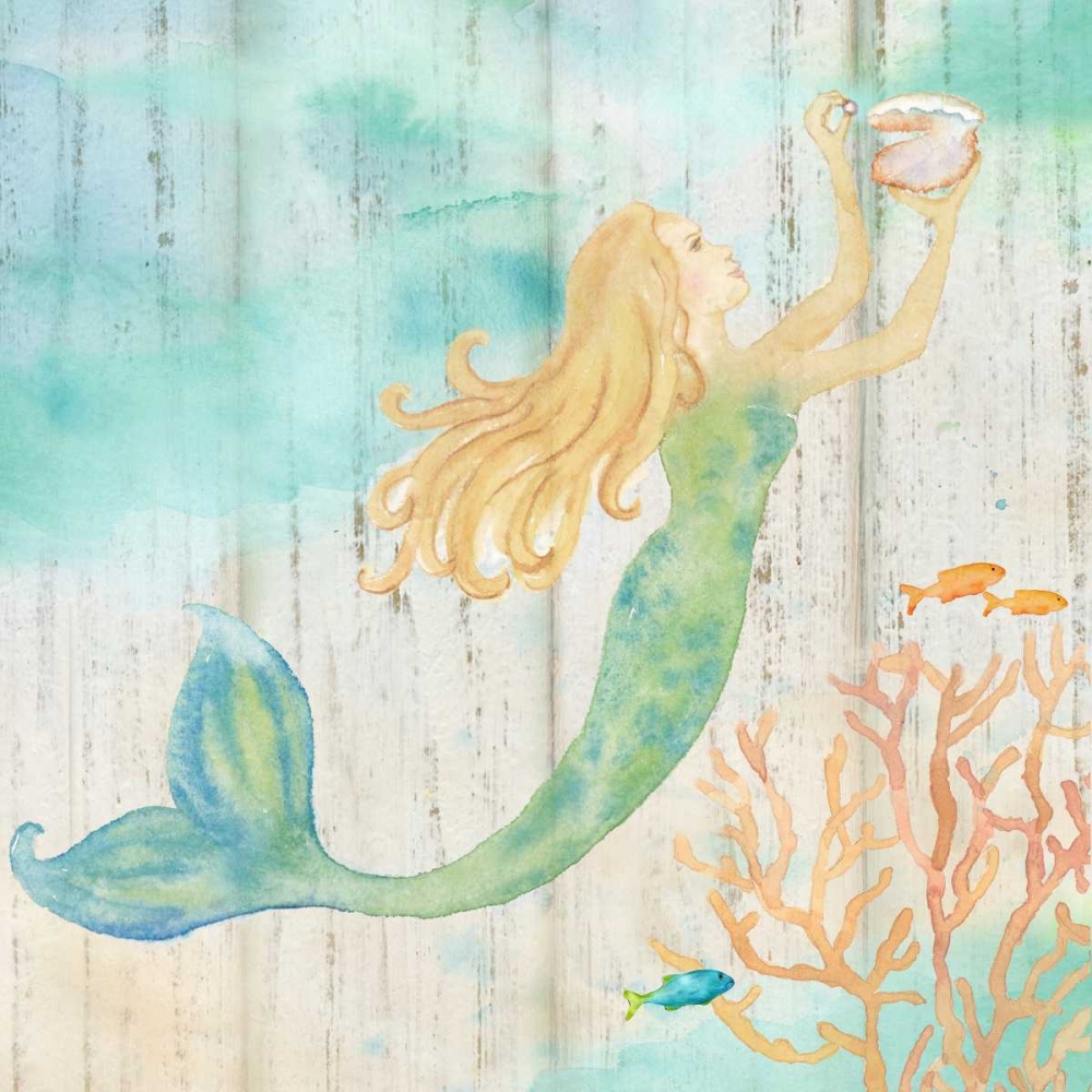 Sea Splash Mermaid Woodgrain I art print by Cynthia Coulter for $57.95 CAD