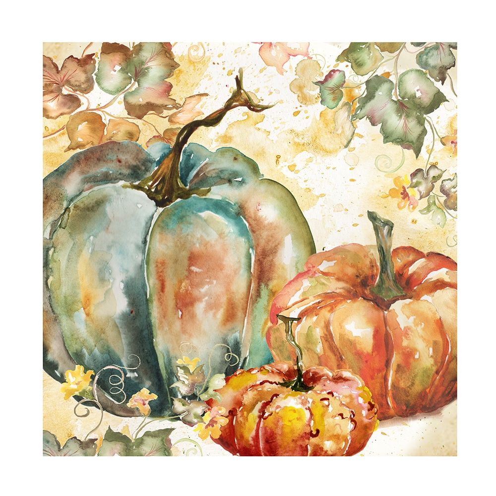 Watercolor Harvest Teal and Orange Pumpkins I art print by Tre Sorelle Studios for $57.95 CAD