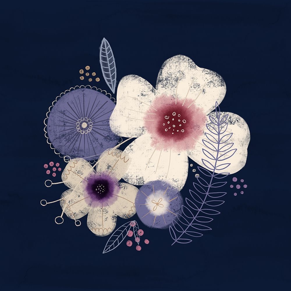 Cream Florals on Navy II art print by Noonday Design for $57.95 CAD