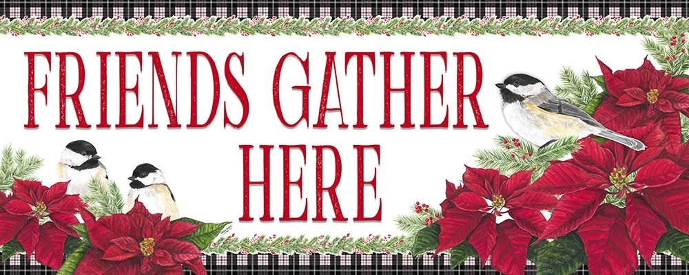 Chickadee Christmas Red-Friends Gather horizontal art print by Tara Reed for $57.95 CAD