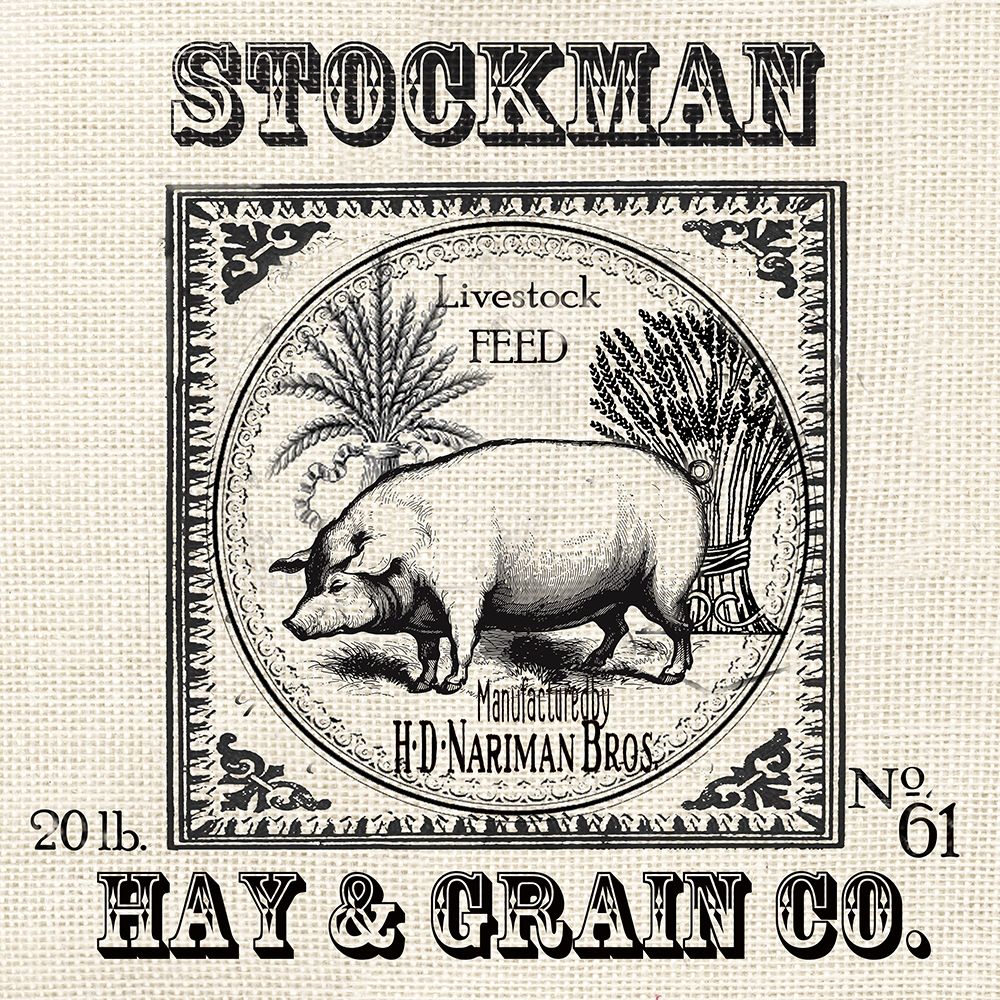 Farmhouse Grain Sack Label Pig art print by Tre Sorelle Studios for $57.95 CAD