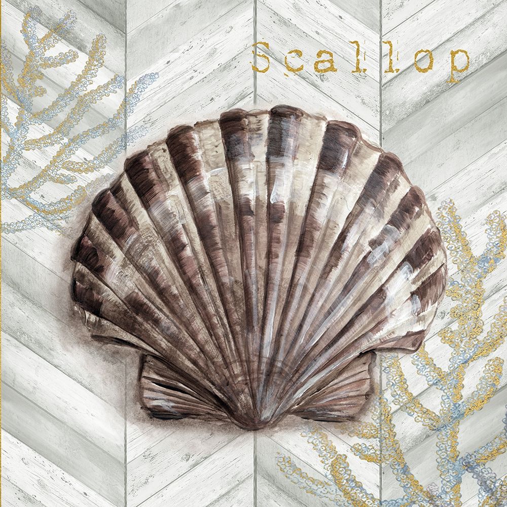 Gray Gold Chevron Scallop Shell art print by Tre Sorelle Studios for $57.95 CAD