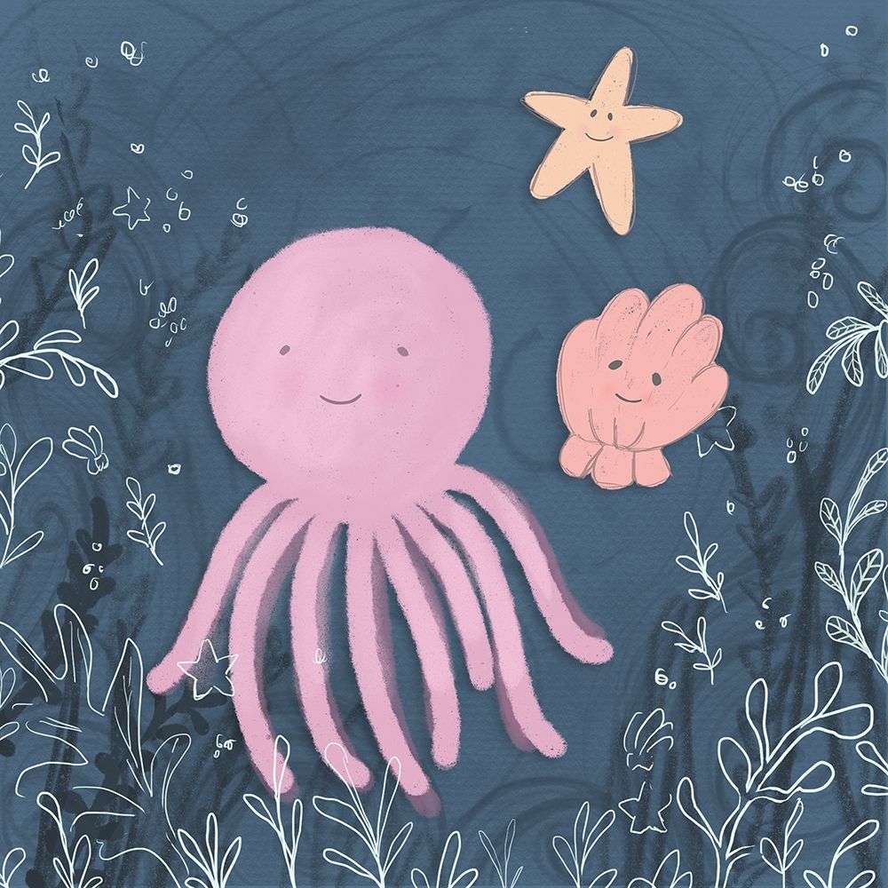 Mermaid and Octopus Navy II art print by h.artworks for $57.95 CAD