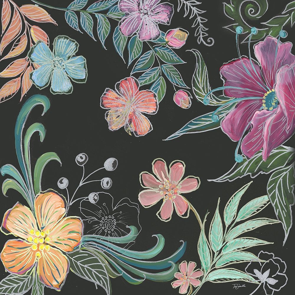 Boho Florals on Black II art print by Tre Sorelle Studios for $57.95 CAD