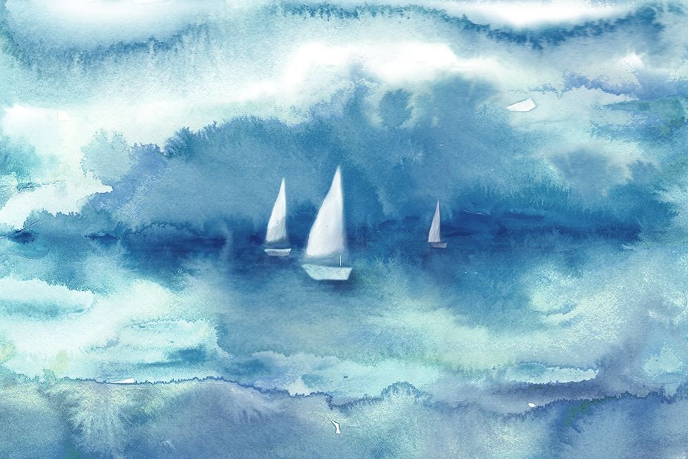 Watercolor Sailboat Abstract Blue art print by Tre Sorelle Studios for $57.95 CAD