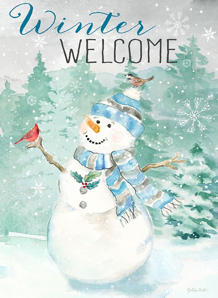 Let it Snow Blue Snowman portrait art print by Cynthia Coulter for $57.95 CAD