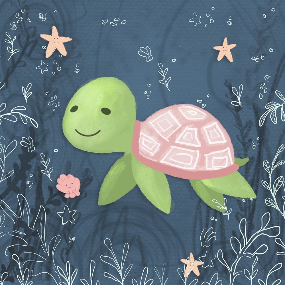 Seahorse and Turtle Blue II art print by h.artworks for $57.95 CAD