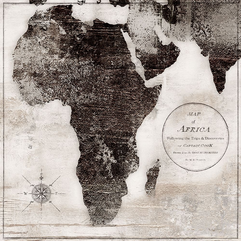 World Map Black and White I-Africa art print by Marie-Elaine Cusson for $57.95 CAD