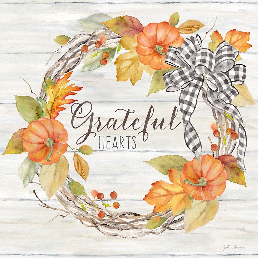 Pumpkin Patch Wreath II-Grateful art print by Cynthia Coulter for $57.95 CAD