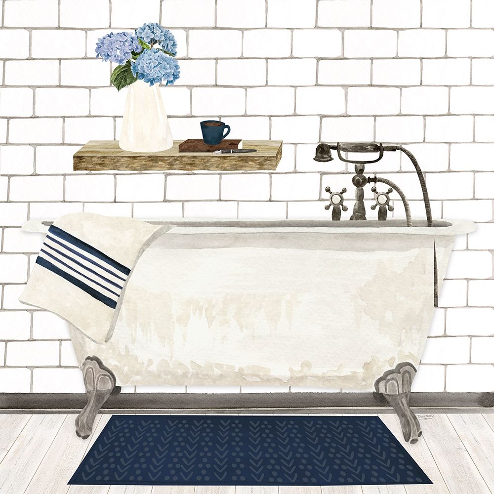 Farmhouse Bath I navy-Tub art print by Tara Reed for $57.95 CAD
