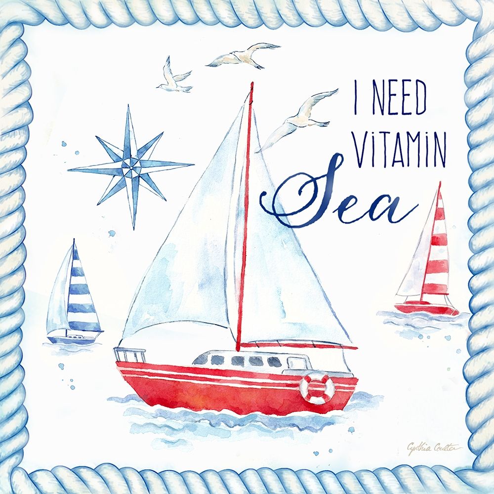 Nautical Sea Life IV-Sailboat art print by Cynthia Coulter for $57.95 CAD