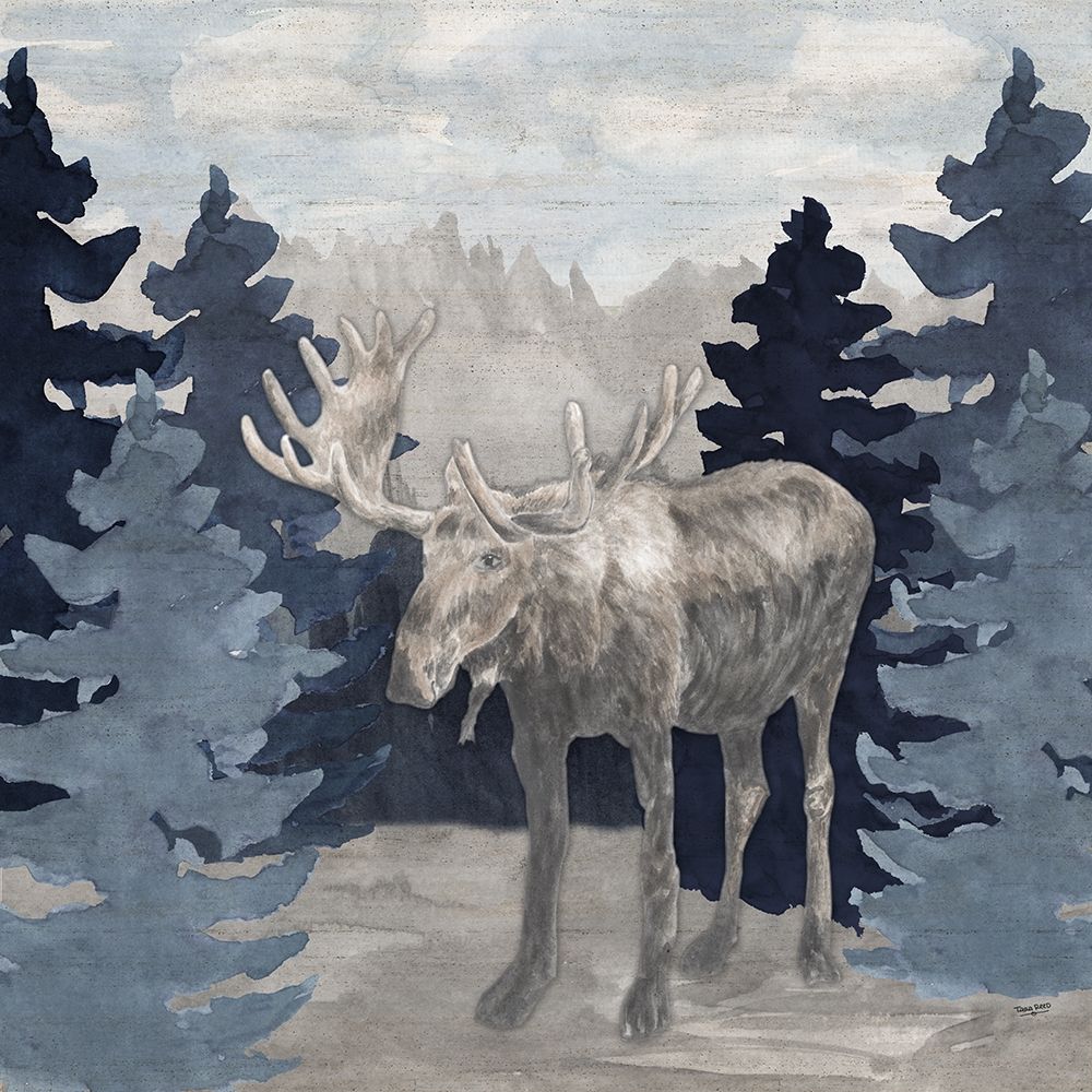 Blue Cliff Mountains scene IV-Moose art print by Tara Reed for $57.95 CAD