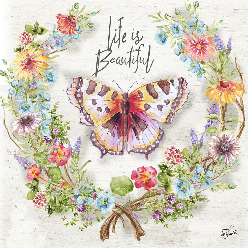 Butterfly and Herb Blossom Wreath art print by Tre Sorelle Studios for $57.95 CAD