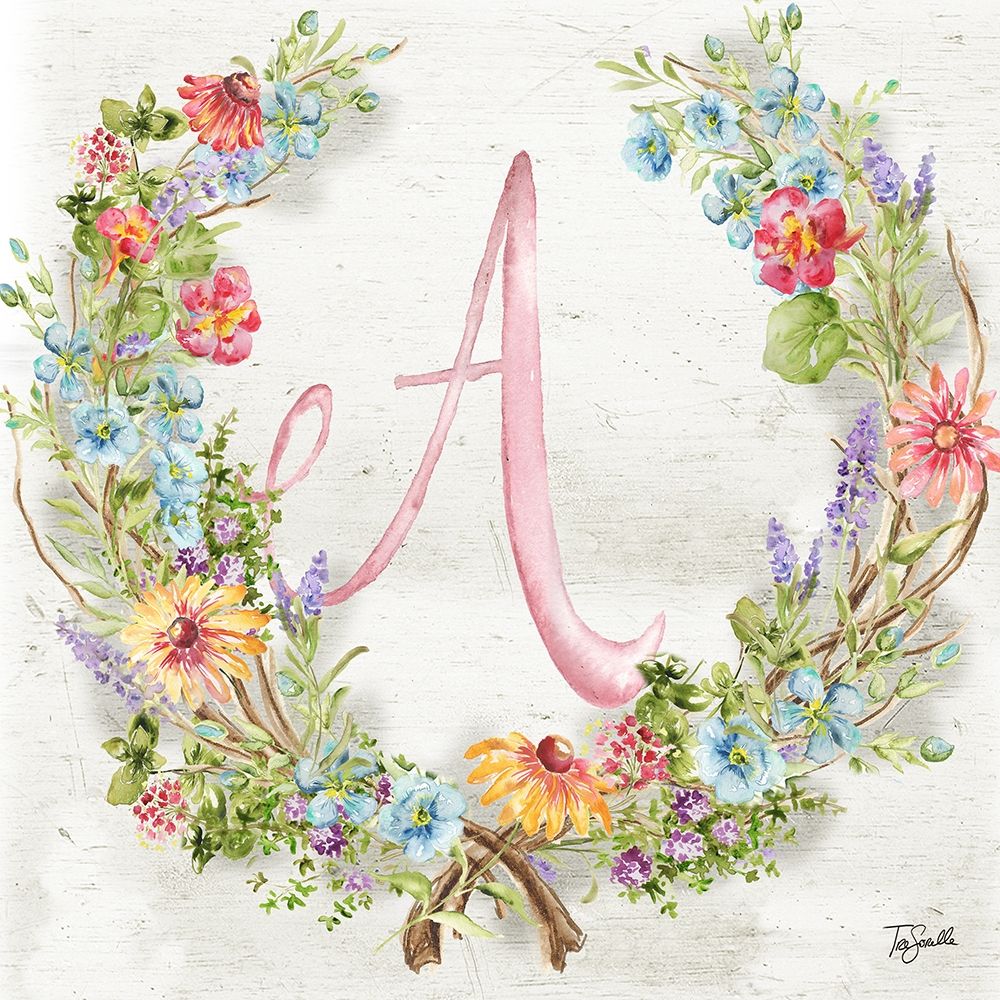 Herb Blossom Wreath Monogram A art print by Tre Sorelle Studios for $57.95 CAD