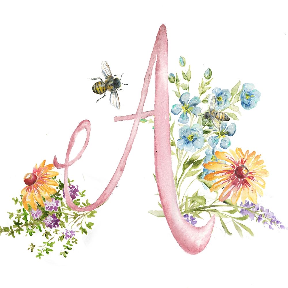 Watercolor Herb Blossom Monogram A art print by Tre Sorelle Studios for $57.95 CAD