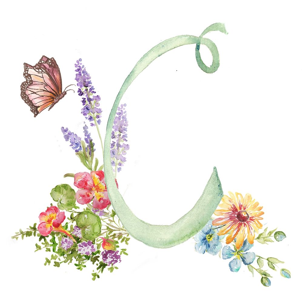 Watercolor Herb Blossom Monogram C art print by Tre Sorelle Studios for $57.95 CAD