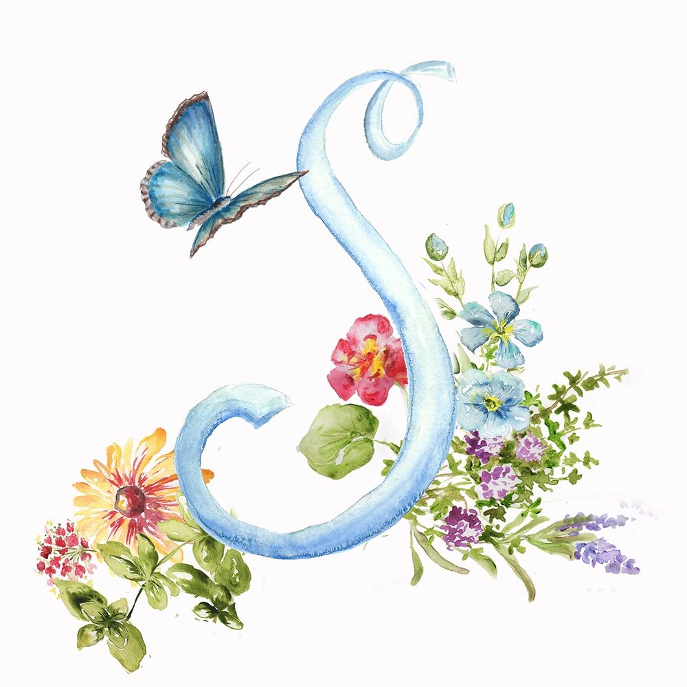 Watercolor Herb Blossom Monogram S art print by Tre Sorelle Studios for $57.95 CAD