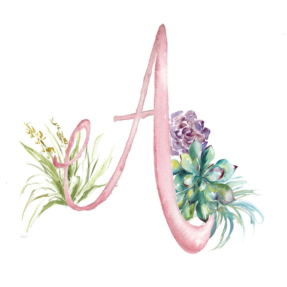Watercolor Succulent Monogram A art print by Tre Sorelle Studios for $57.95 CAD