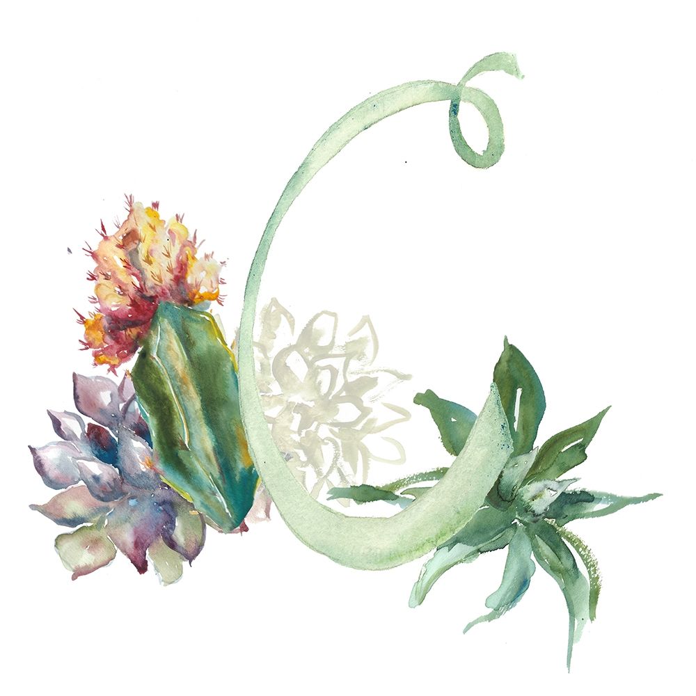 Watercolor Succulent Monogram C art print by Tre Sorelle Studios for $57.95 CAD