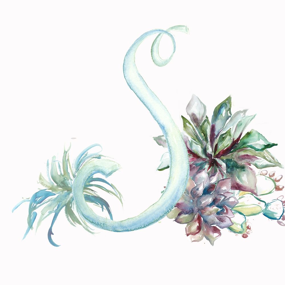Watercolor Succulent Monogram S art print by Tre Sorelle Studios for $57.95 CAD