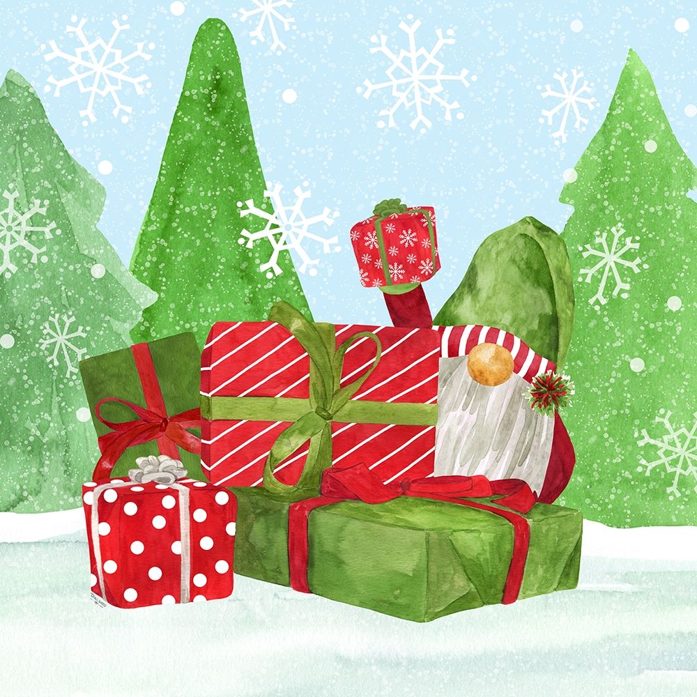 Gnome for Christmas blue I-Gnome Present art print by Tara Reed for $57.95 CAD