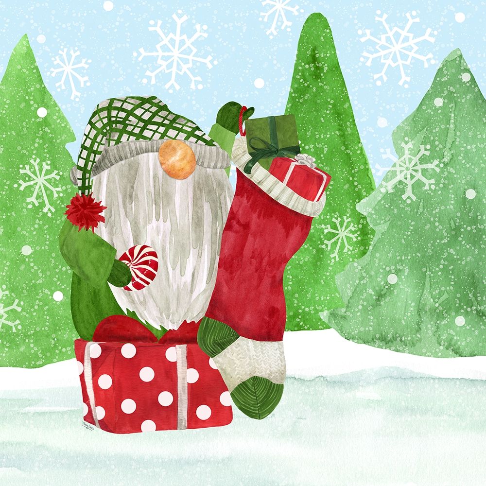 Gnome for Christmas blue IV-Gnome Stocking art print by Tara Reed for $57.95 CAD