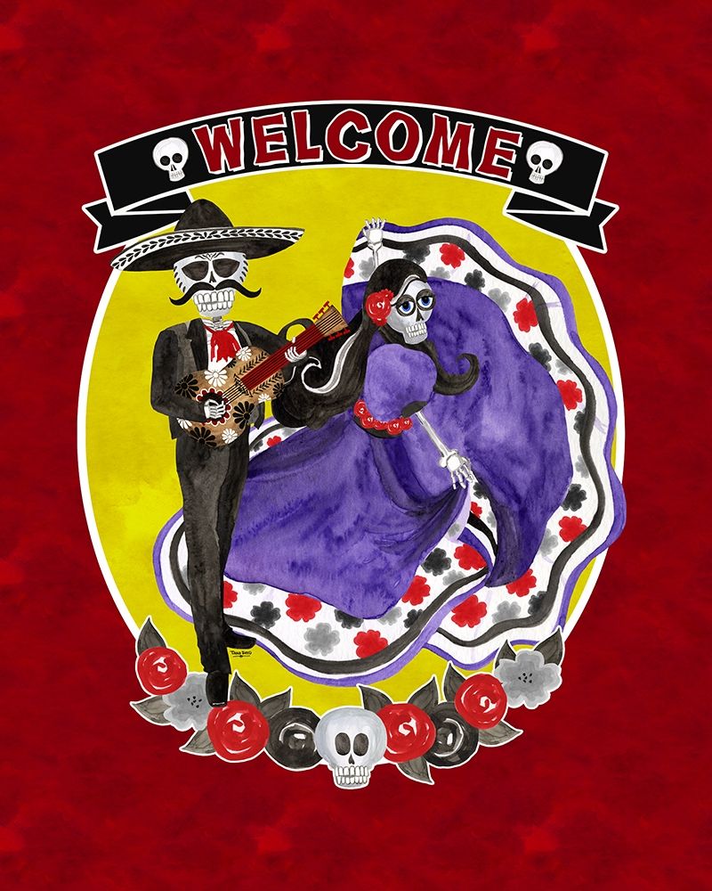 Day of the Dead portrait VI-Sugar Skull Couple welcome red art print by Tara Reed for $57.95 CAD