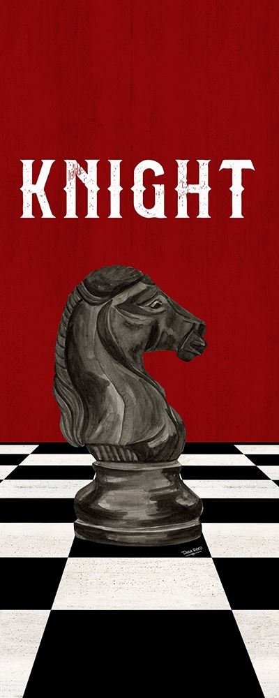 Rather be Playing Chess Pieces black on red panel III-Knight art print by Tara Reed for $57.95 CAD