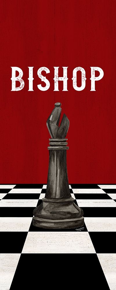 Rather be Playing Chess Pieces black on red panel IV-Bishop art print by Tara Reed for $57.95 CAD