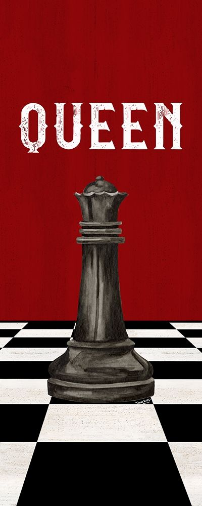 Rather be Playing Chess Pieces black on red panel VI-Queen art print by Tara Reed for $57.95 CAD