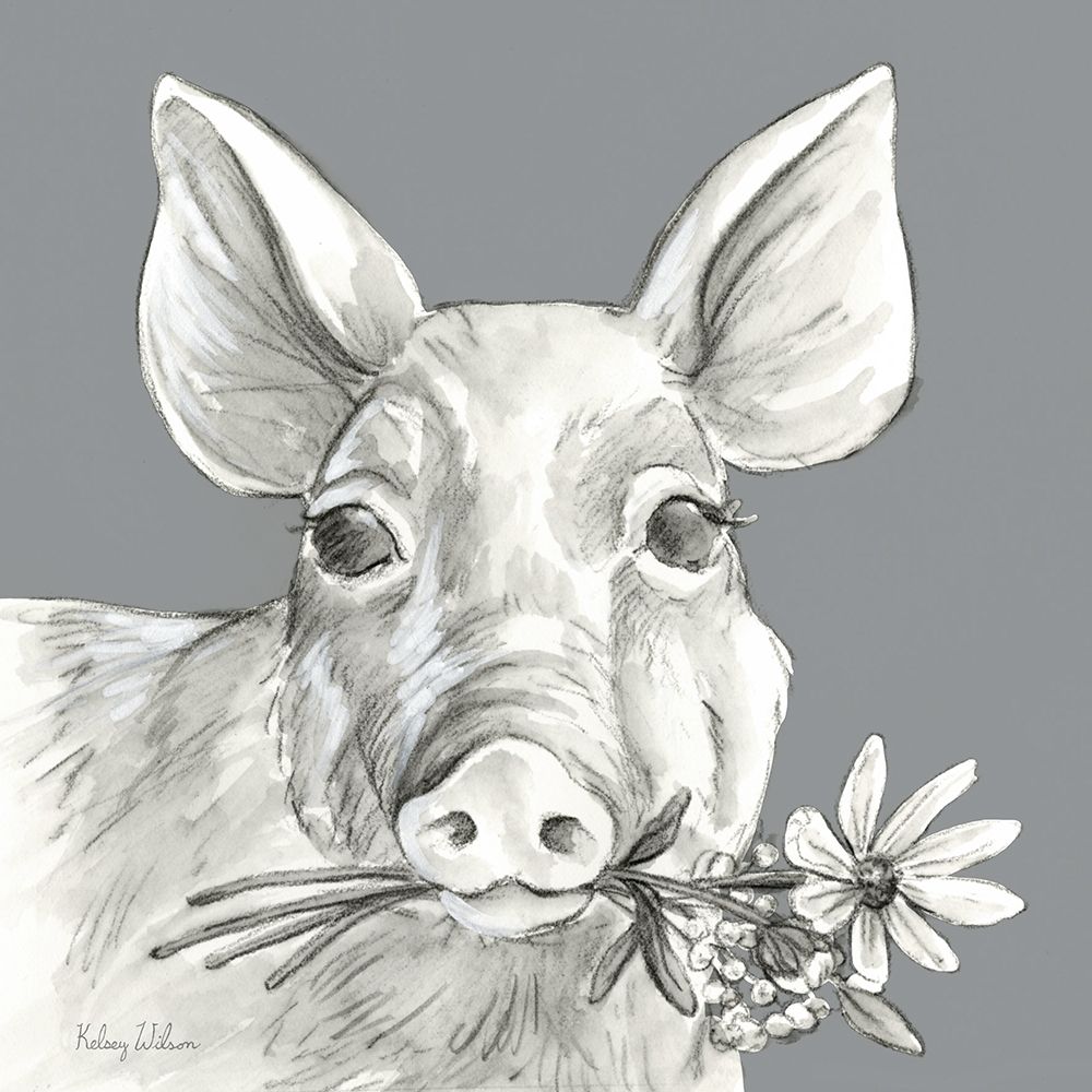 Watercolor  Pencil Farm color I-Pig art print by Kelsey Wilson for $57.95 CAD