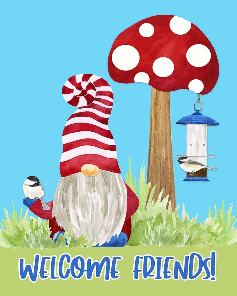 Gardening Gnomes Sentiment portrait IV-Welcome Friends art print by Tara Reed for $57.95 CAD