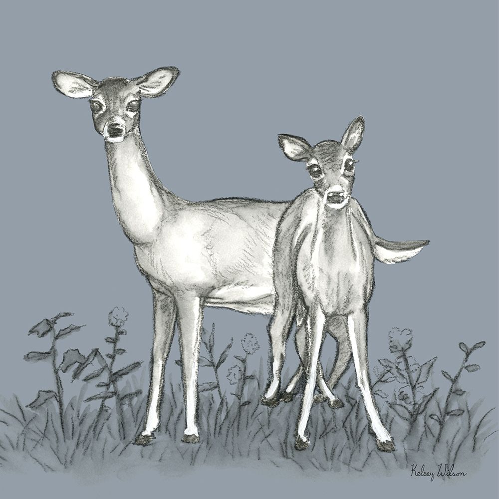 Watercolor Pencil Forest color X-Deer Family art print by Kelsey Wilson for $57.95 CAD