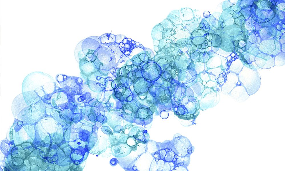 Bubblescape aqua And blue II art print by Kelsey Wilson for $57.95 CAD