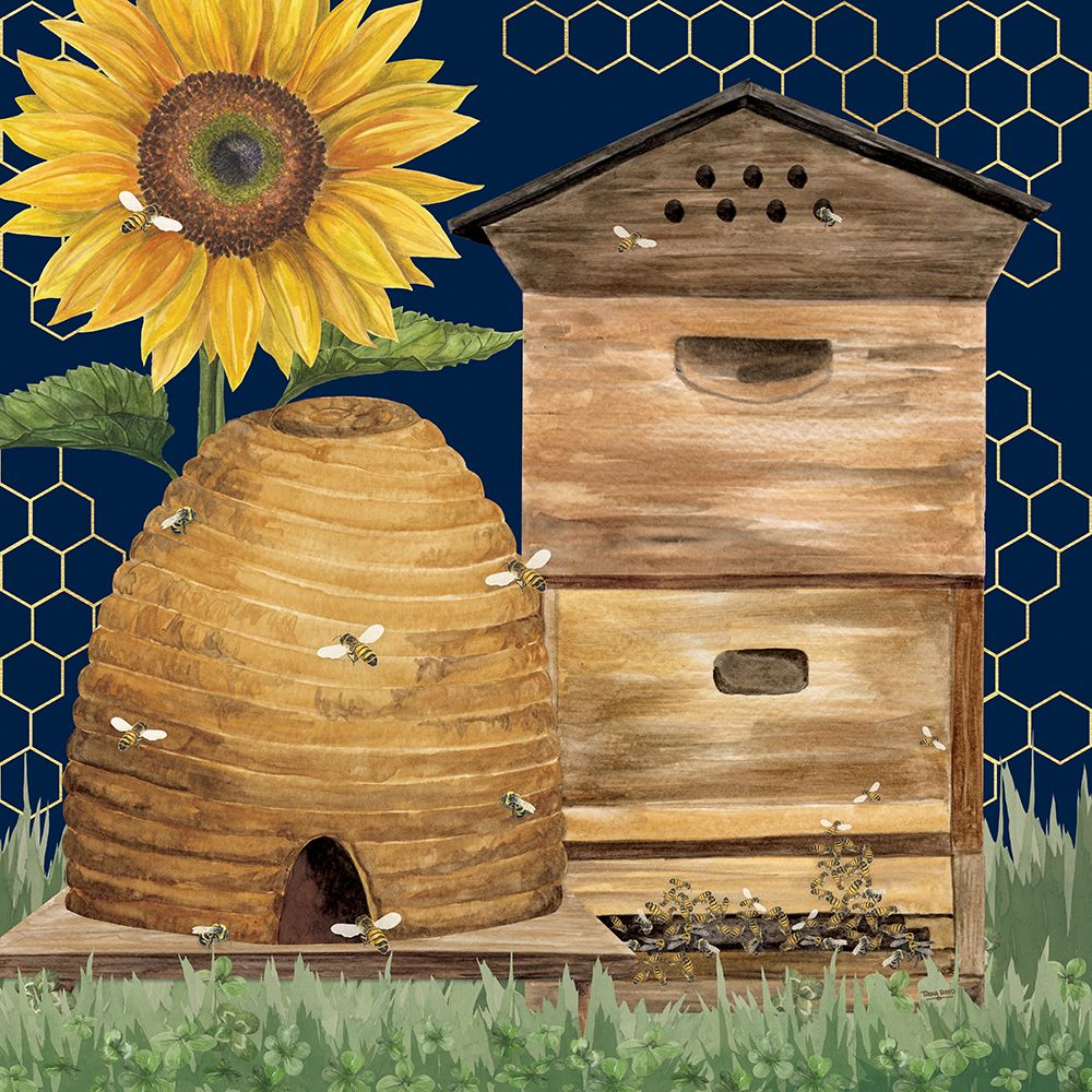 Honey Bees And Flowers Please on blue IX art print by Tara Reed for $57.95 CAD