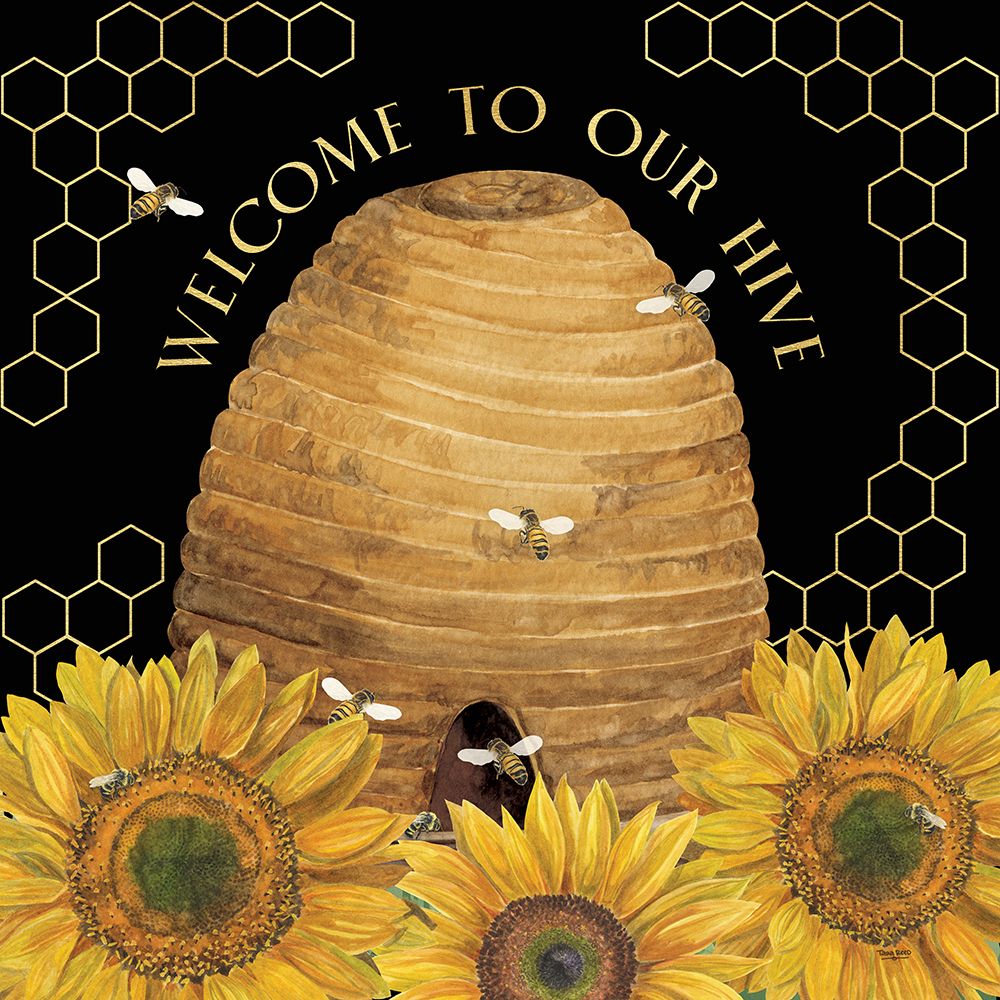 Honey Bees And Flowers Please on black III-Welcome art print by Tara Reed for $57.95 CAD