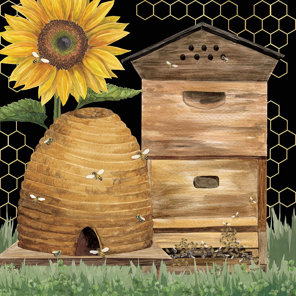 Honey Bees And Flowers Please on black IX art print by Tara Reed for $57.95 CAD