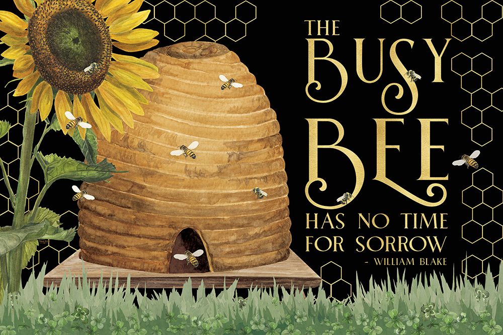 Honey Bees And Flowers Please landscape on black II-Busy Bee art print by Tara Reed for $57.95 CAD