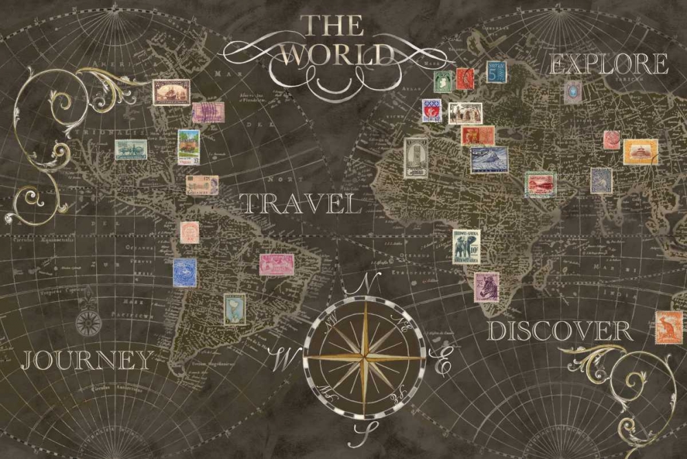 Old World Journey Stamps Black art print by Cynthia Coulter for $57.95 CAD